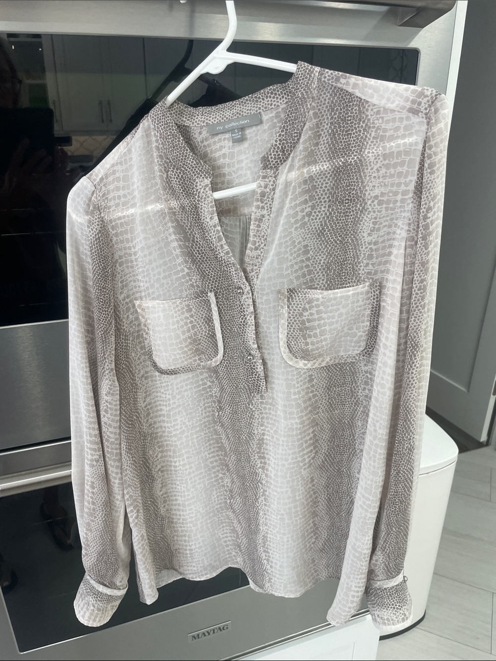 H&M Taupe Snake-Print Button Placket Blouse